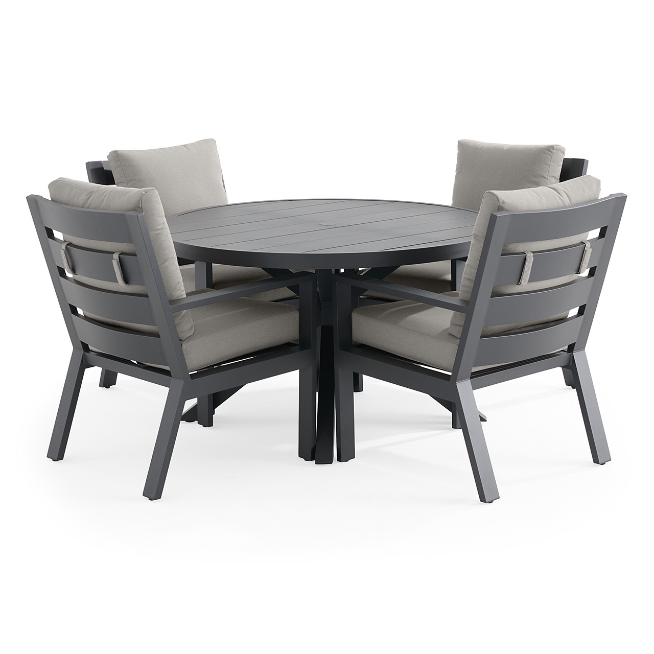 Montecito Charcoal Aluminum with Cushions 5 Piece Dining Set + 48 in. D Table