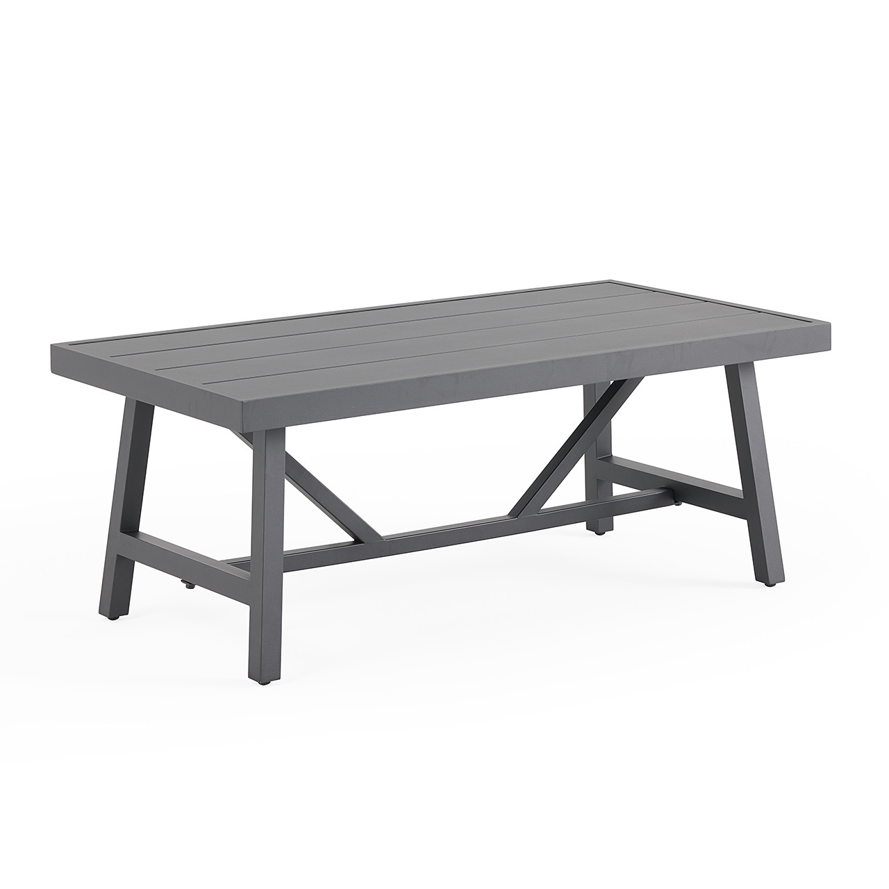 Montecito Charcoal Aluminum with Cushions 4 Piece Swivel Loveseat Group + 48 x 26 in. Coffee Table