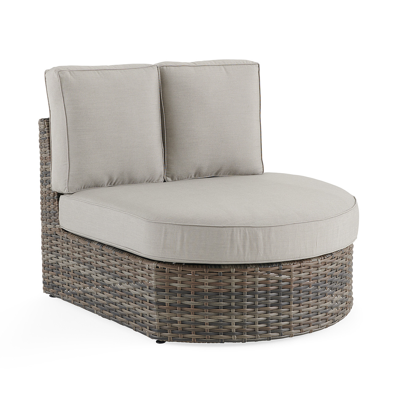 San Lucas Husk Outdoor Wicker with Spectrum Dove Cushions Right Facing Cuddle Bed