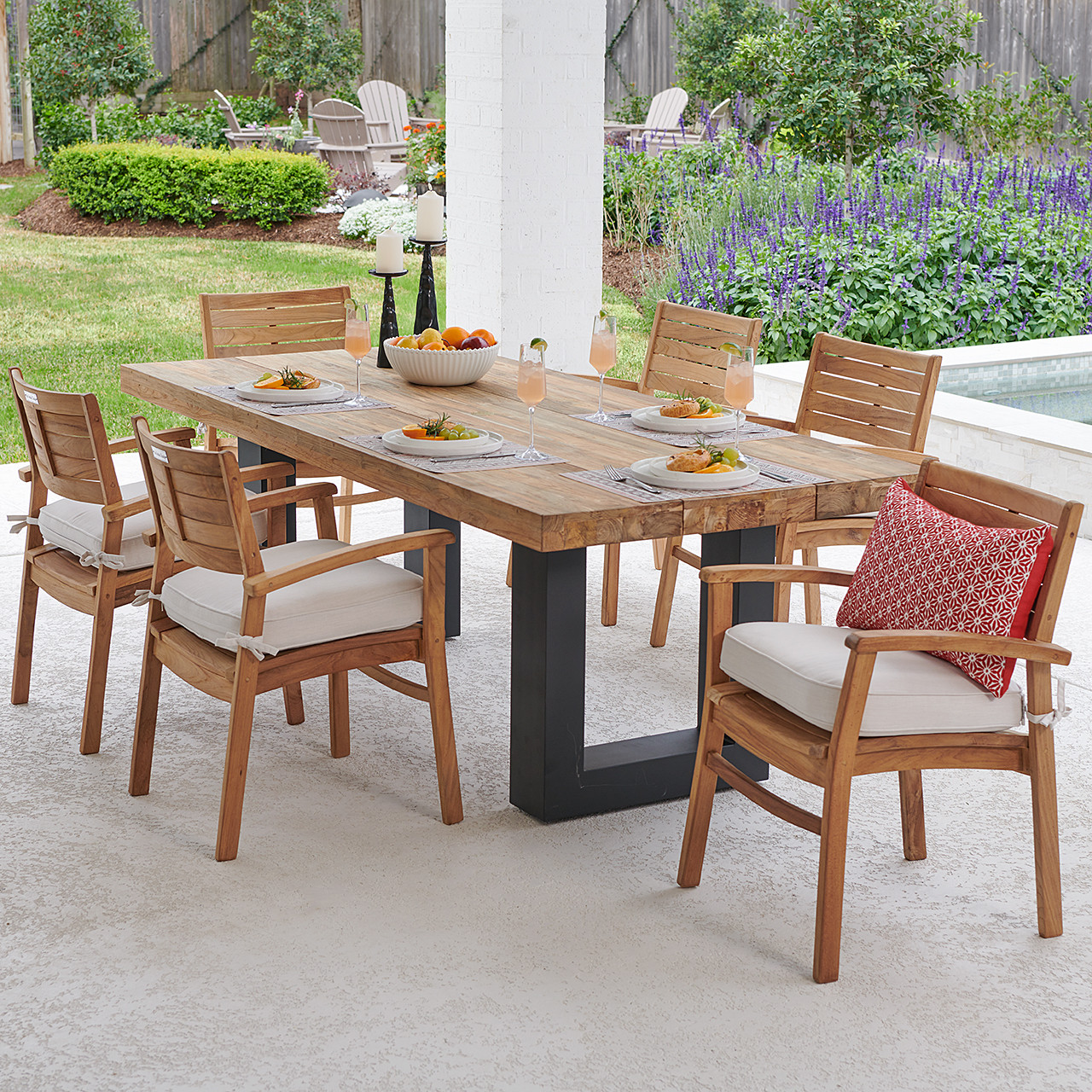 Warwick Teak with Cushions 7 Piece Dining Set + Balencia 84 x 40