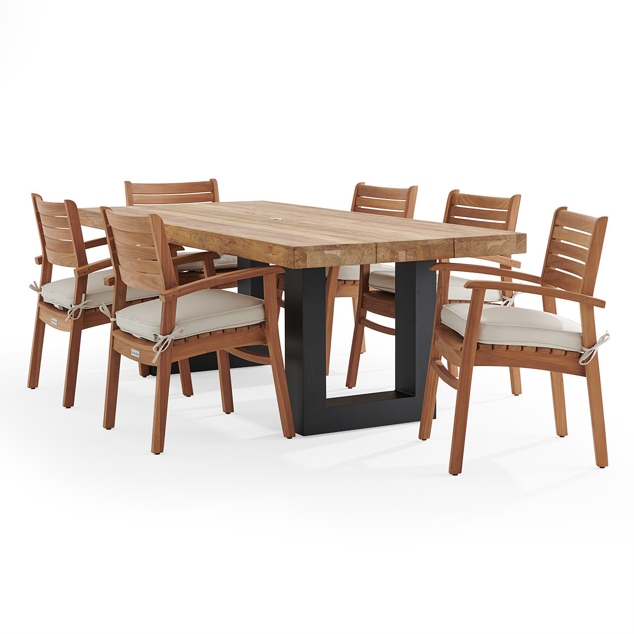 Warwick Teak with Cushions 7 Piece Dining Set + Balencia 84 x 40 in. Table