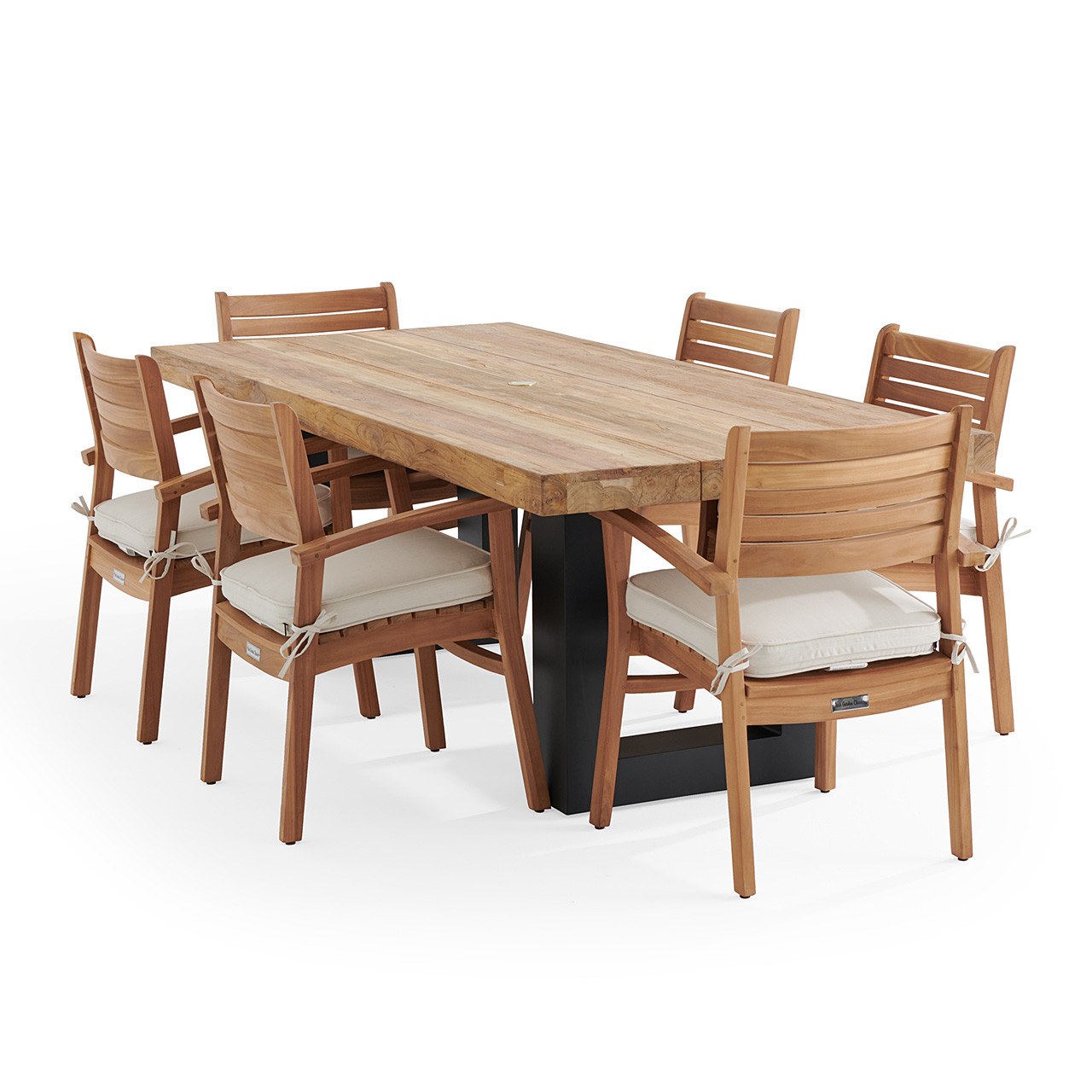 Warwick Teak with Cushions 7 Piece Dining Set + Balencia 84 x 40 in. Table
