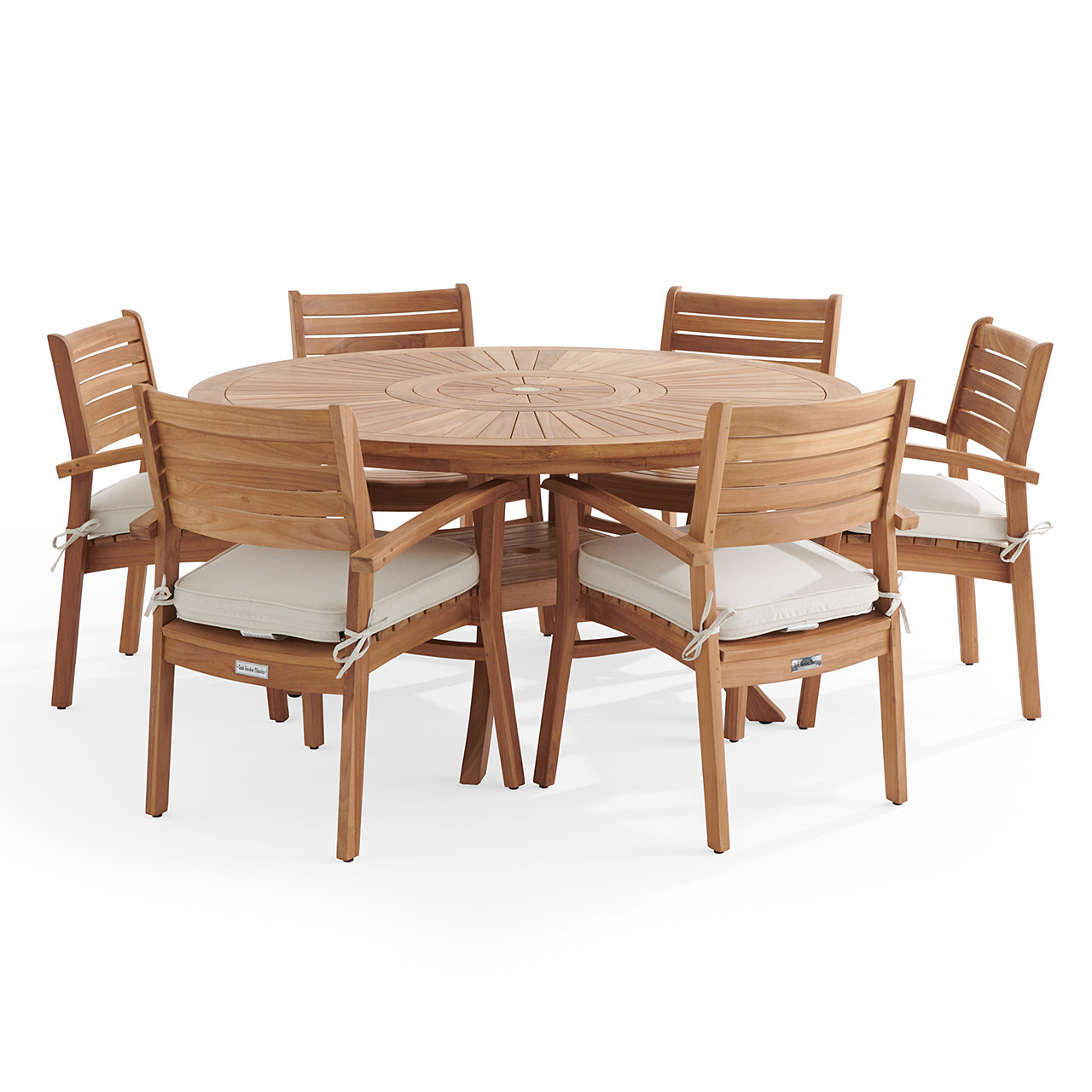 Warwick Teak with Cushions 7 Piece Dining Set + Bristol 59 in. D Table