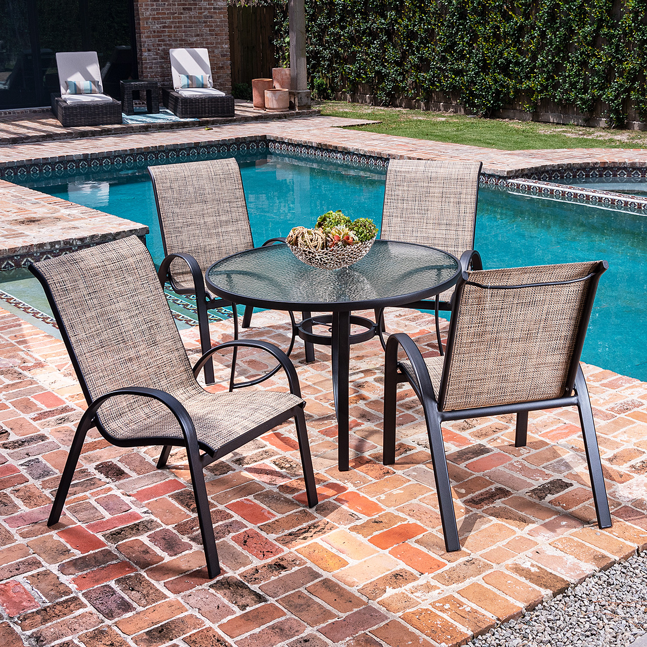Malibu Aluminum with Sling 5 Piece Dining Set + 48 in. D Table