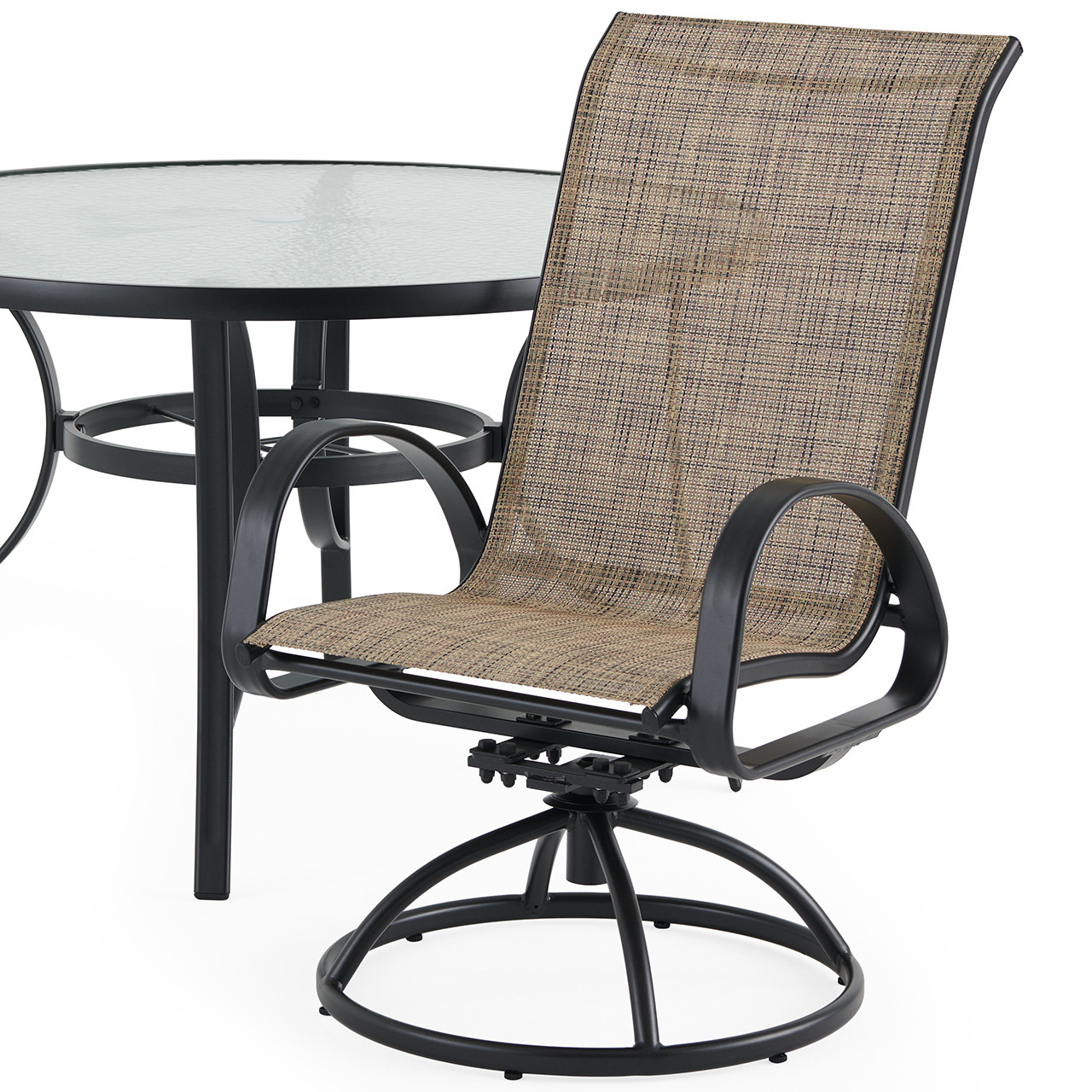 Malibu Aluminum with Sling 5 Piece Swivel Dining Set + 48 in. D Table