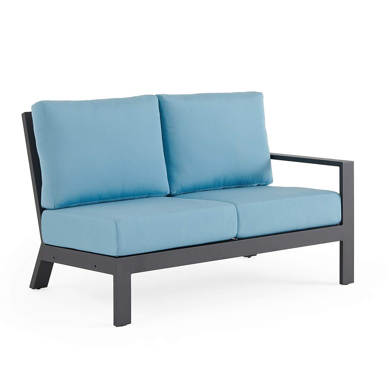 Montecito Charcoal Aluminum with Cushions 6 Piece Sectional + 52 x 32 in. Sintered Fire Pit Table