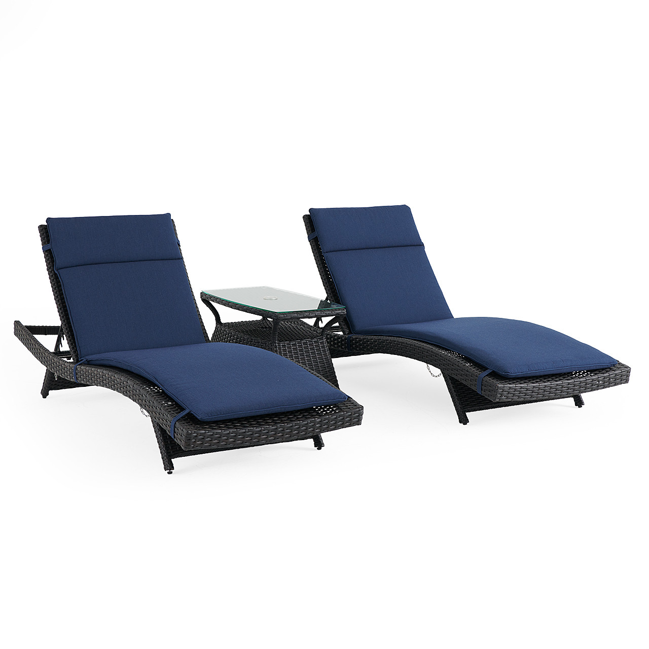 Terrace Outdoor Wicker with Cushions 3 Piece Contour Chaise Set + 32 x 18 in. Side Table Terrace Outdoor Wicker with Cushions 3 Piece Contour Chaise Set + 32 x 18 in. Side Table