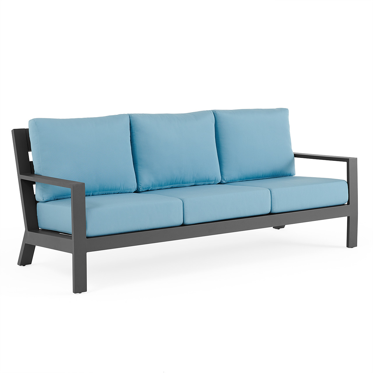 Montecito Charcoal Aluminum with Cushions 3 Piece Sofa Group + 52 x 32 in. Sintered Fire Pit Table