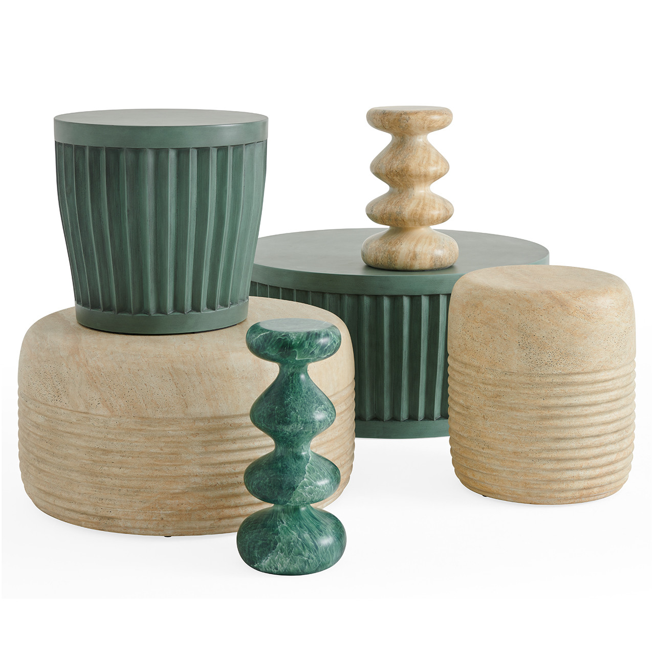 Sea Glass Concrete 36 in. D Fluted Coffee Table