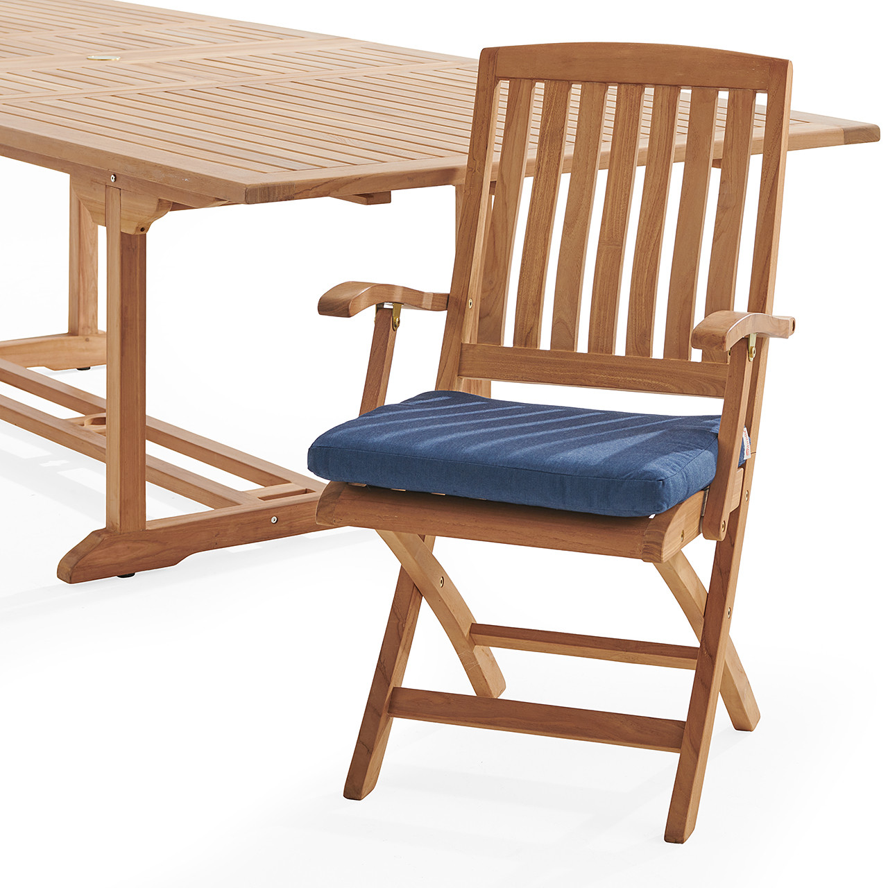 Westport Teak with Cushions 9 Piece Arm Dining Set + Bristol 87-118 x 47 in. Extension Table