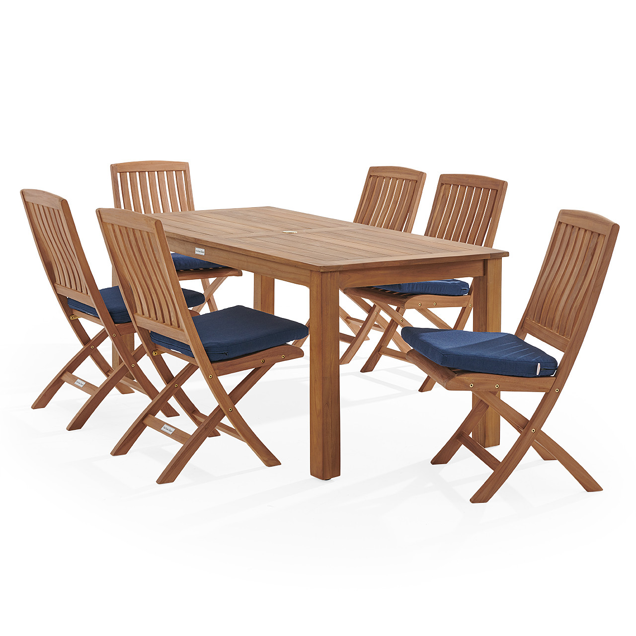 Westport Teak with Cushions 7 Piece Armless Dining Set + Oxford 71 x 36 in. Table