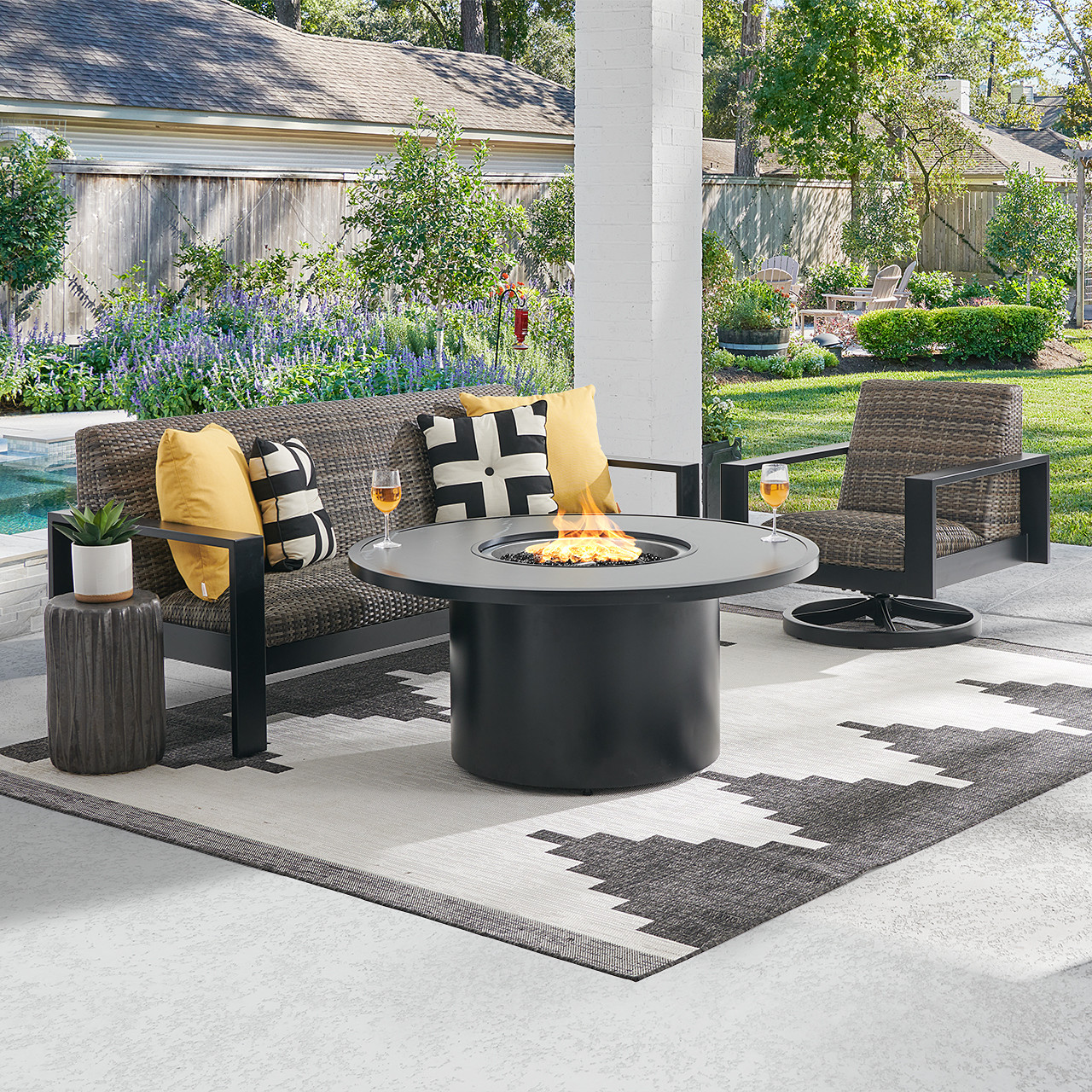 Chelsea Textured Black Aluminum and Weathered Teak Outdoor Wicker