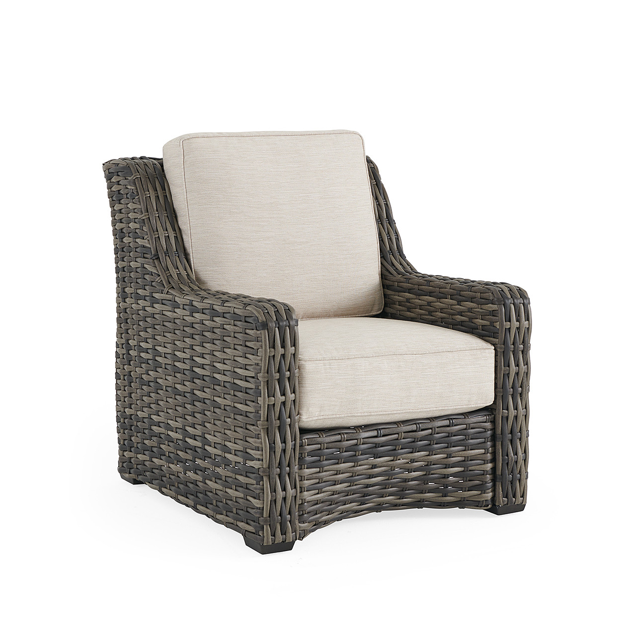 Tangiers Canola Seed Outdoor Wicker and Charmer Limestone Cushions 5 Piece Chat Set + 48 in. D Fire Pit Table