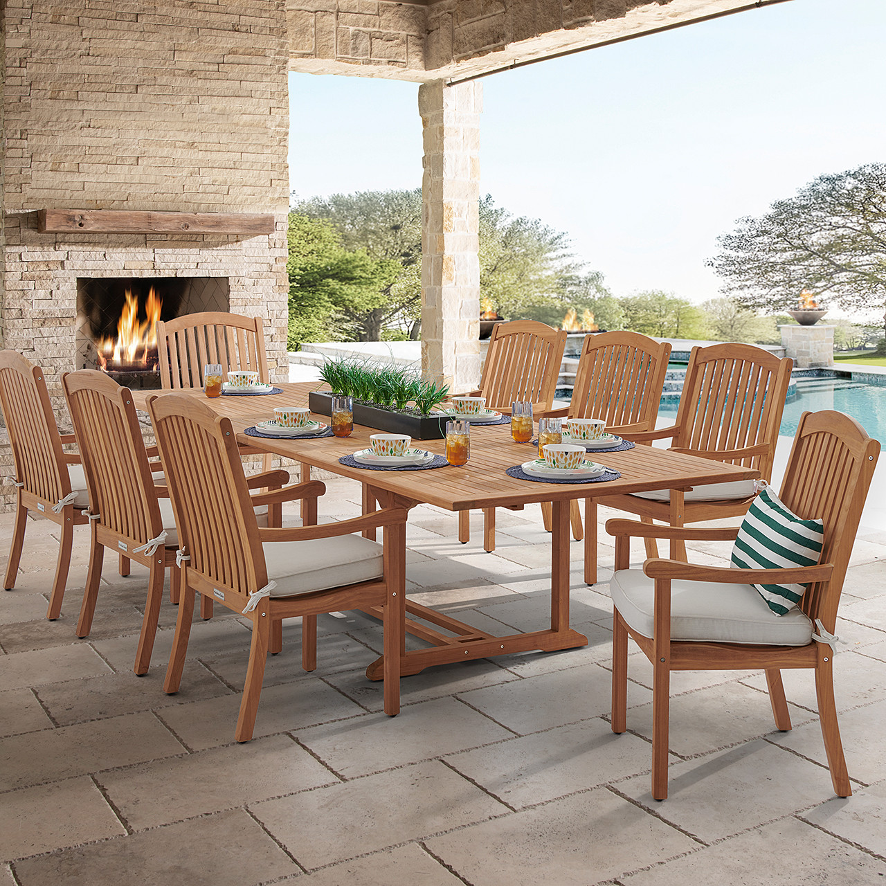Eastchester Teak with Cushions 9 Piece Dining Set + Bristol 87-118
