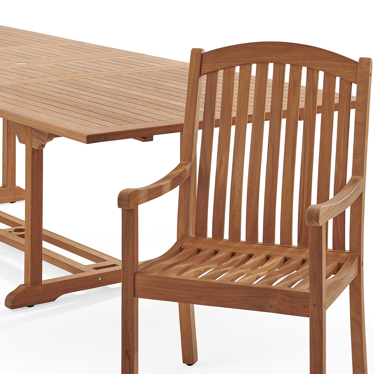 Eastchester Teak with Cushions 9 Piece Dining Set + Bristol 87-118 x 47 in. Extension Table