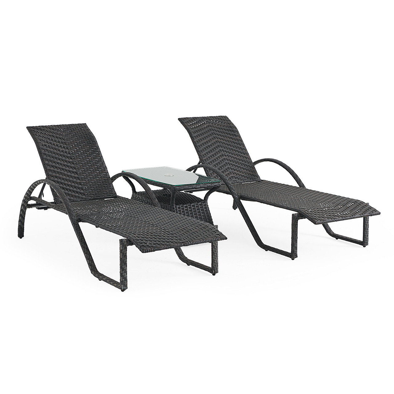 Terrace Outdoor Wicker 3 Piece Arm Chaise Lounge Set + 32 x 18 in. Side Table