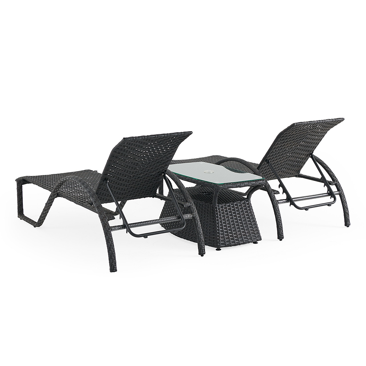 Terrace Outdoor Wicker 3 Piece Arm Chaise Lounge Set + 32 x 18 in. Side Table