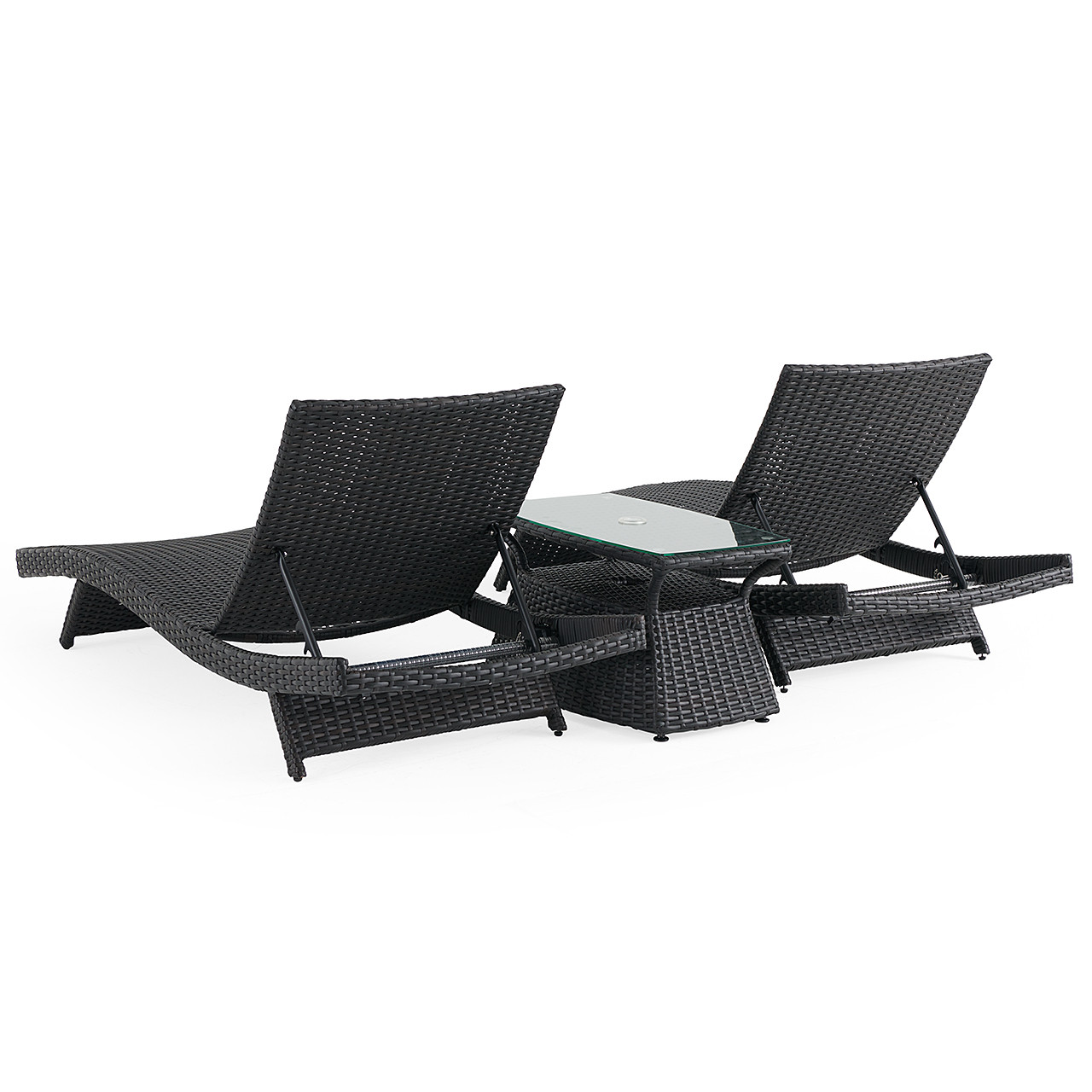 Terrace Outdoor Wicker 3 Piece Contour Chaise Lounge Set + 32 x 18 in. Side Table