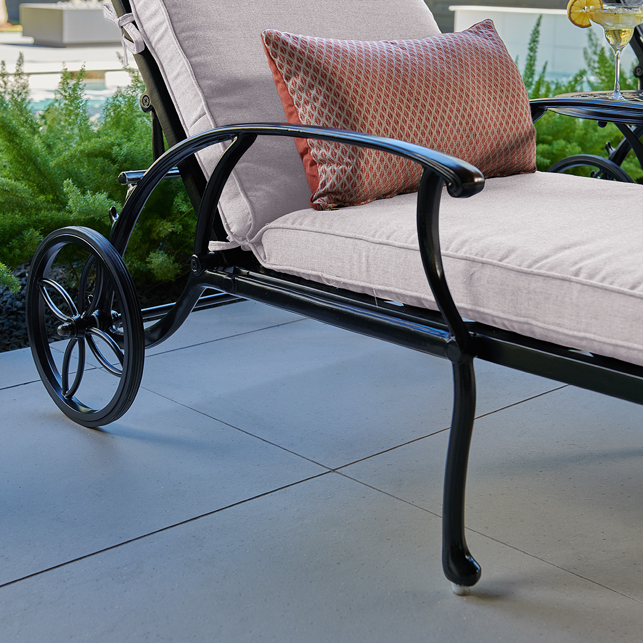 Tivoli Matte Black Cast Aluminum with Cushions 3 Piece Chaise Lounge Set + 22 in. D Side Table