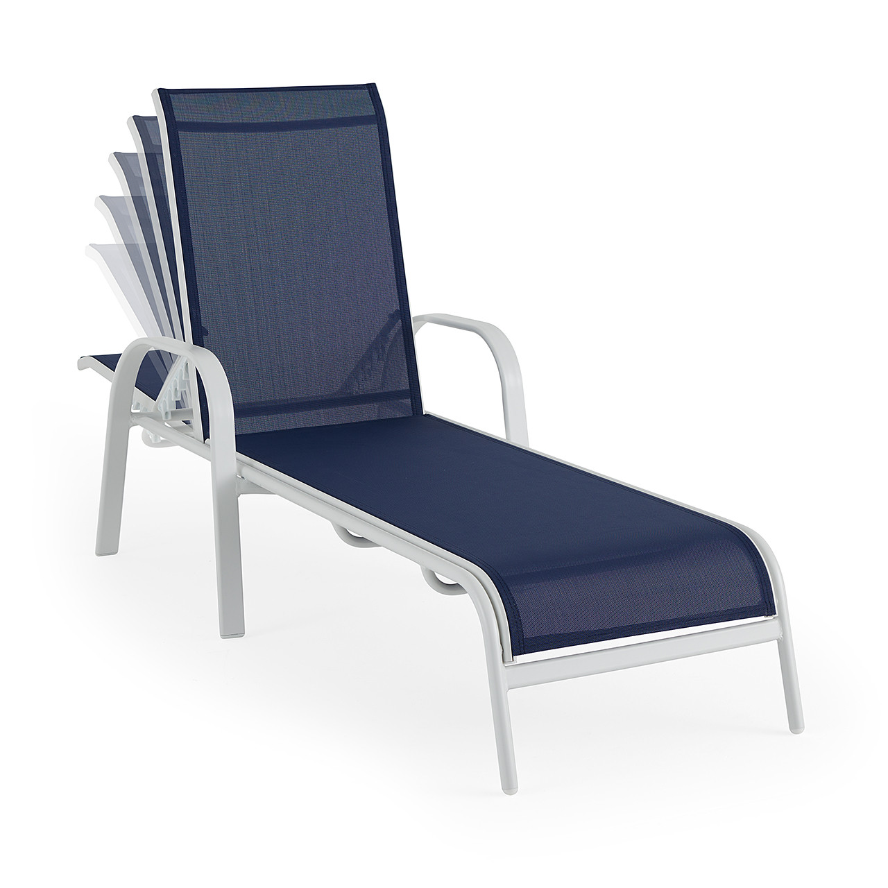 Malibu White Aluminum with Navy Sling 2 Piece Chaise Lounge Set