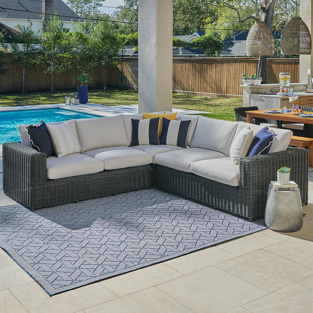 Laguna Smoke Outdoor Wicker with Cast Pumice Cushions 3 Piece Sectional