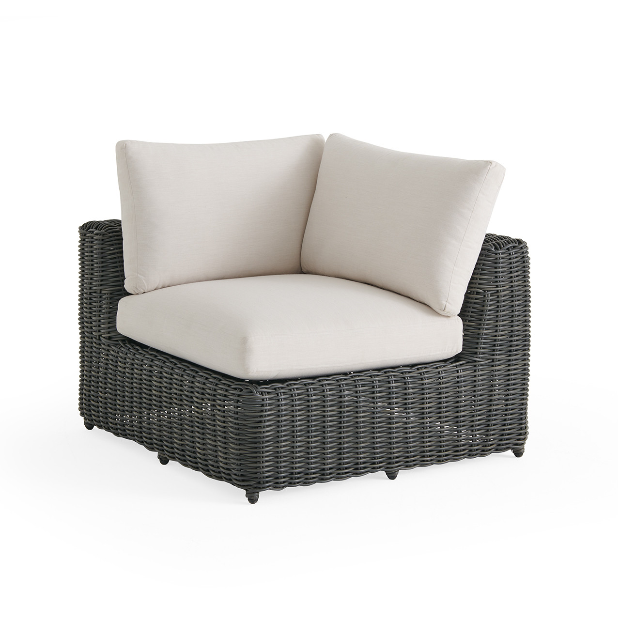 Laguna Smoke Outdoor Wicker with Cast Pumice Cushions 5 Piece Sectional + 52 x 32 in. D Fire Pit Table Laguna Smoke Outdoor Wicker with Cast Pumice Cushions 5 Piece Sectional + 52 x 32 in. D Fire Pit Table