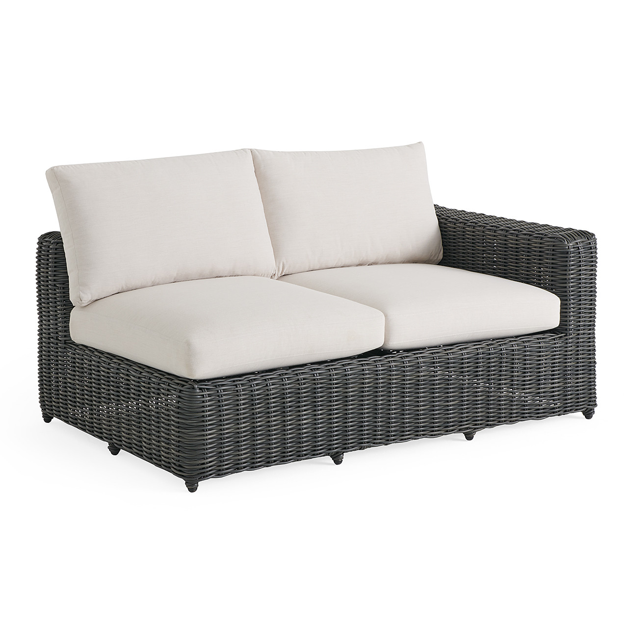 Laguna Smoke Outdoor Wicker and Solid Teak with Cast Pumice Cushions 5 Piece Sectional + 55 X 31 in. Coffee Table
