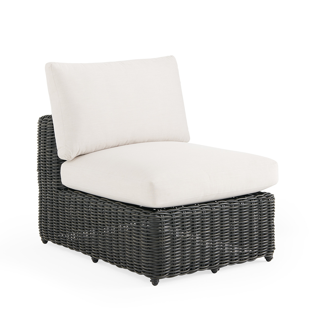 Laguna Smoke Outdoor Wicker with Cast Pumice Cushions 8 Piece Sectional + 52 x 32 in. D Fire Pit Table
