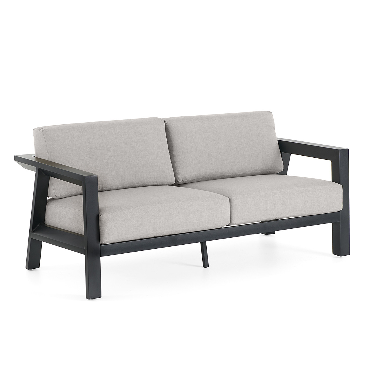 St. Lucia Midnight Aluminum with Canvas Granite Cushions 4 Piece Swivel Sofa Group + 48 in. D Fire Pit Table