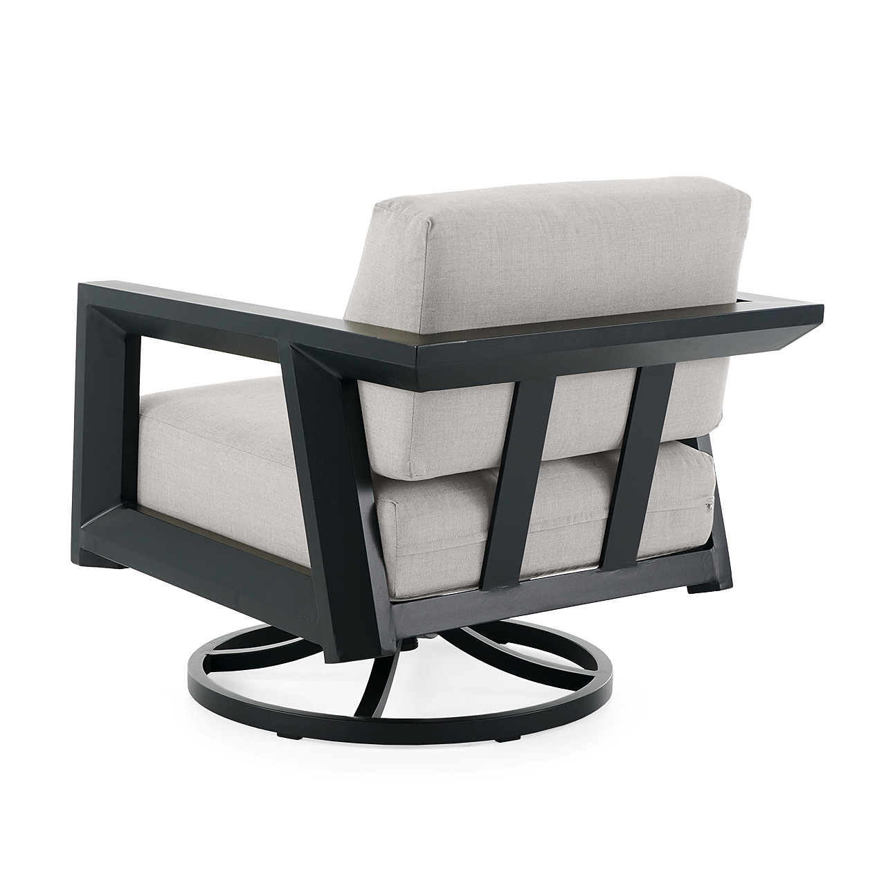 St. Lucia Midnight Aluminum with Canvas Granite Cushions 5 Piece Swivel Chat Set + 48 in. D Fire Pit Table