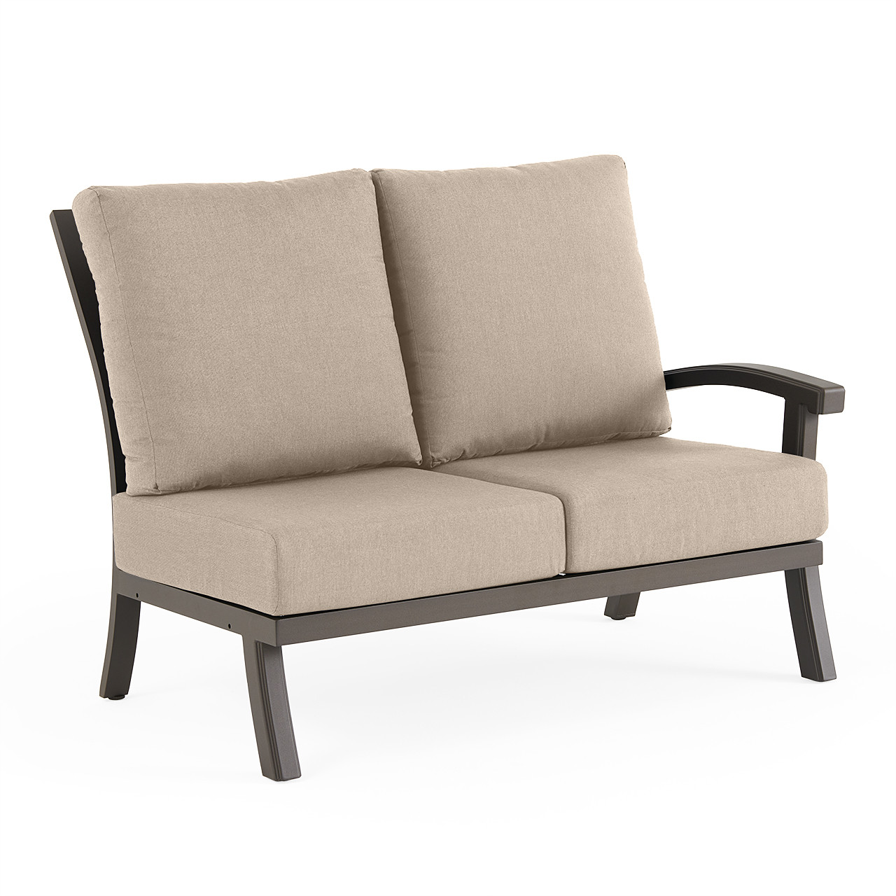 Fairmont Aged Bronze Aluminum with Cast Ash Cushions 8 Piece U-Shape Sectional + 48 in. D Carlisle Fire Pit