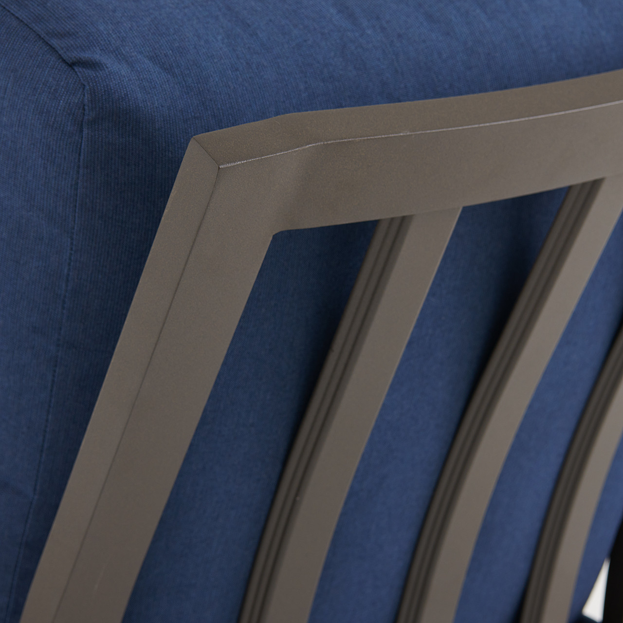 Fairmont Aged Bronze Aluminum with Spectrum Indigo Cushions 3 Piece Sofa Group + 48 in. D Carlisle Fire Pit