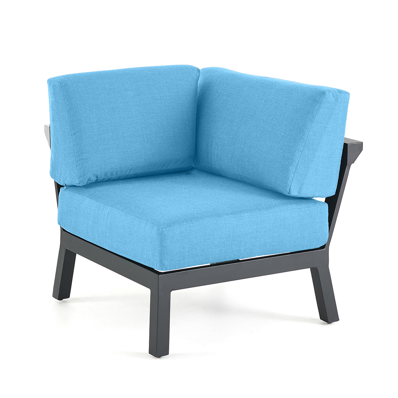 St. Lucia Midnight Aluminum with Canvas Sky Blue Cushions 4 Piece Sectional Group + 52 x 32 in. Fire Pit Table