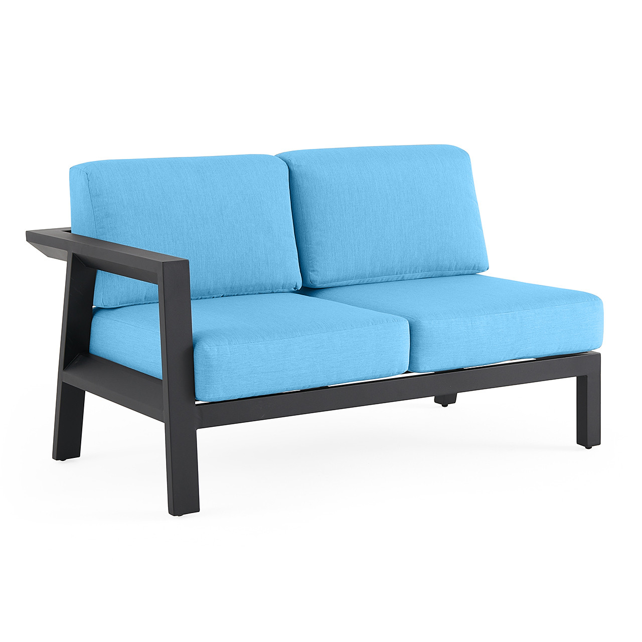 St. Lucia Midnight Aluminum with Canvas Sky Blue Cushions 7 Piece Sectional Group