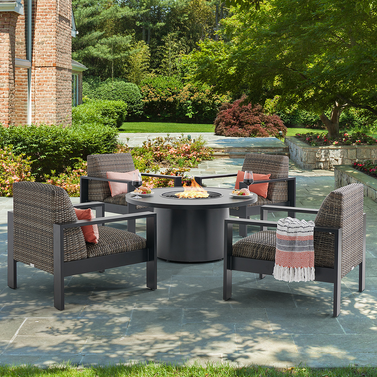 Chelsea Textured Black Aluminum and Weathered Teak Outdoor Wicker