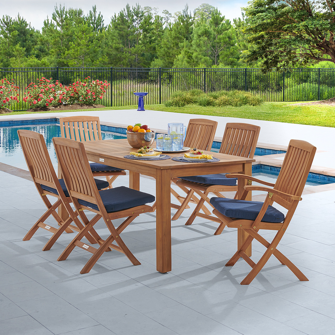 Westport Teak with Cushions 7 Piece Combo Dining Set + Oxford 71 x