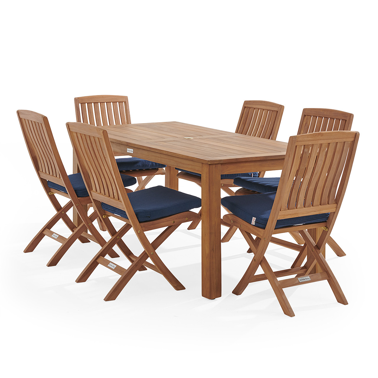 Westport Teak with Cushions 7 Piece Armless Dining Set + Oxford 71 x 36 in. Table Westport Teak with Cushions 7 Piece Armless Dining Set + Oxford 71 x 36 in. Table