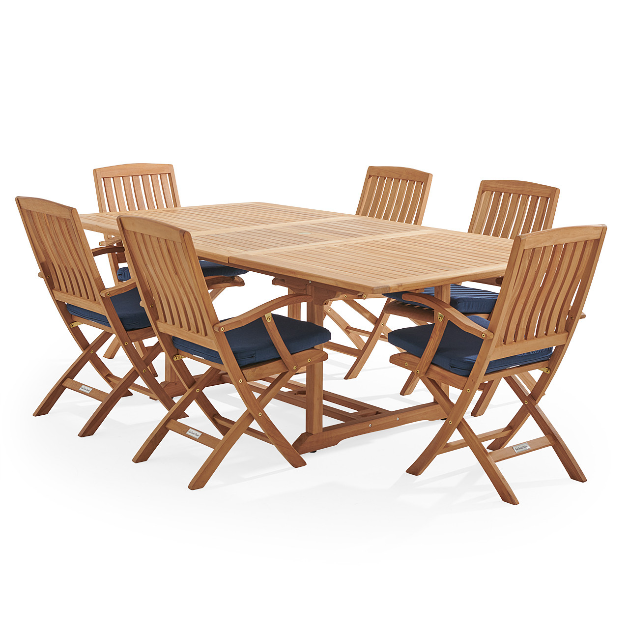 Westport Teak with Cushions 7 Piece Arm Dining Set + Bristol 67-87 x 47 in. Extension Table Westport Teak with Cushions 7 Piece Arm Dining Set + Bristol 67-87 x 47 in. Extension Table