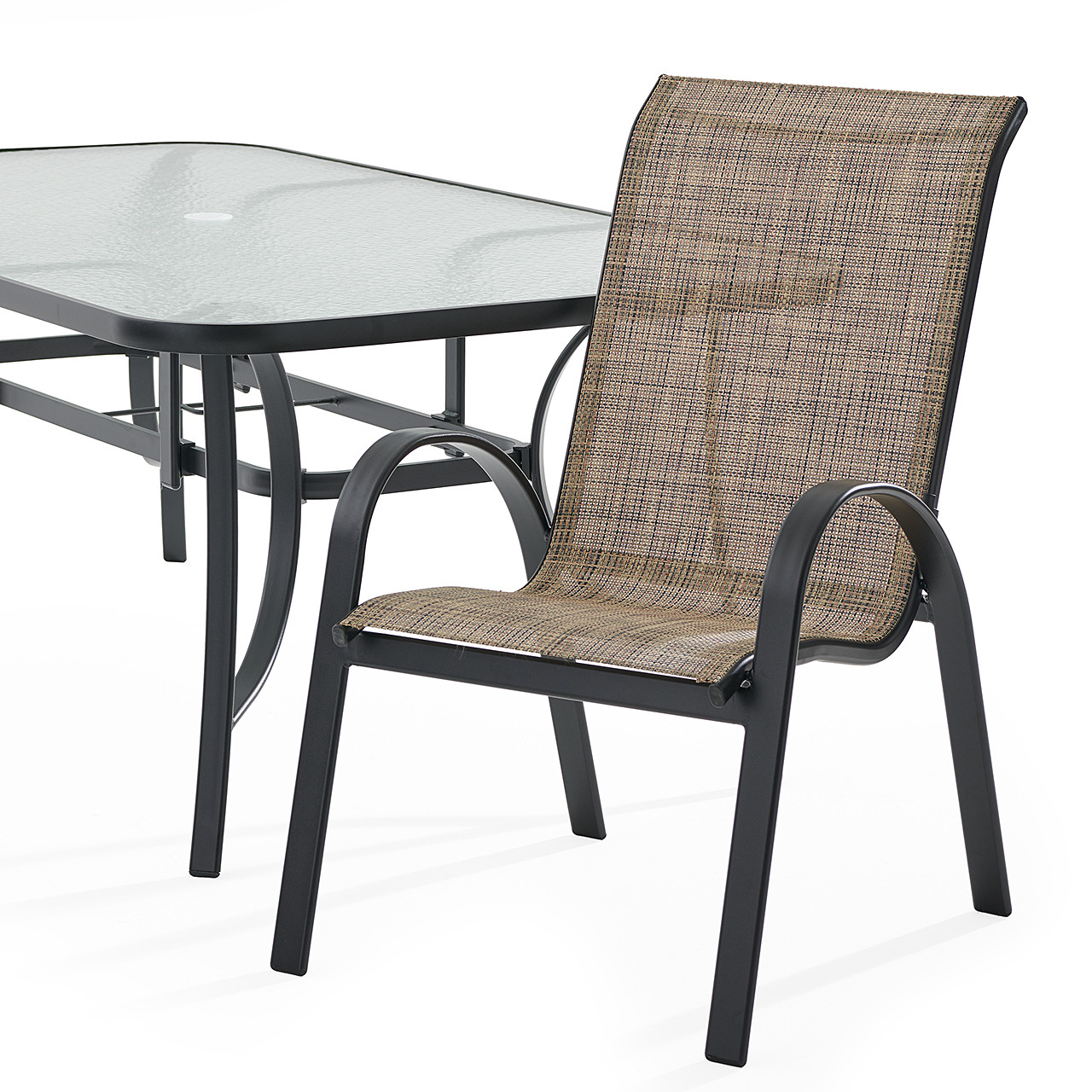 Malibu Java Aluminum with Desert Wicker Sling 7 Piece Dining Set + 72 x 42 in. Table Malibu Java Aluminum with Desert Wicker Sling 7 Piece Dining Set + 72 x 42 in. Table