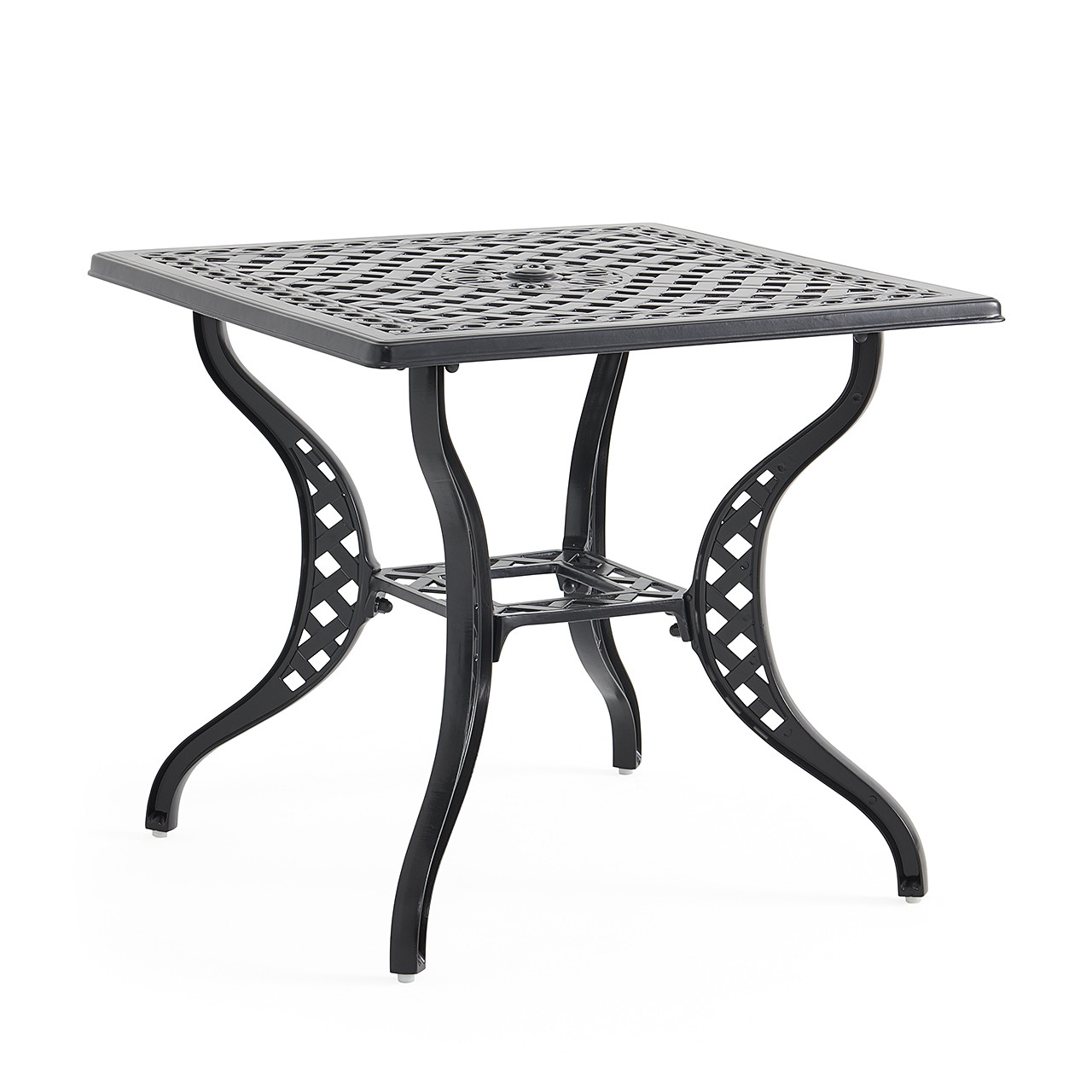 Tivoli Matte Black Cast Aluminum with Cushions 3 Piece Bistro Set + 32 in. Sq. Table Tivoli Matte Black Cast Aluminum with Cushions 3 Piece Bistro Set + 32 in. Sq. Table