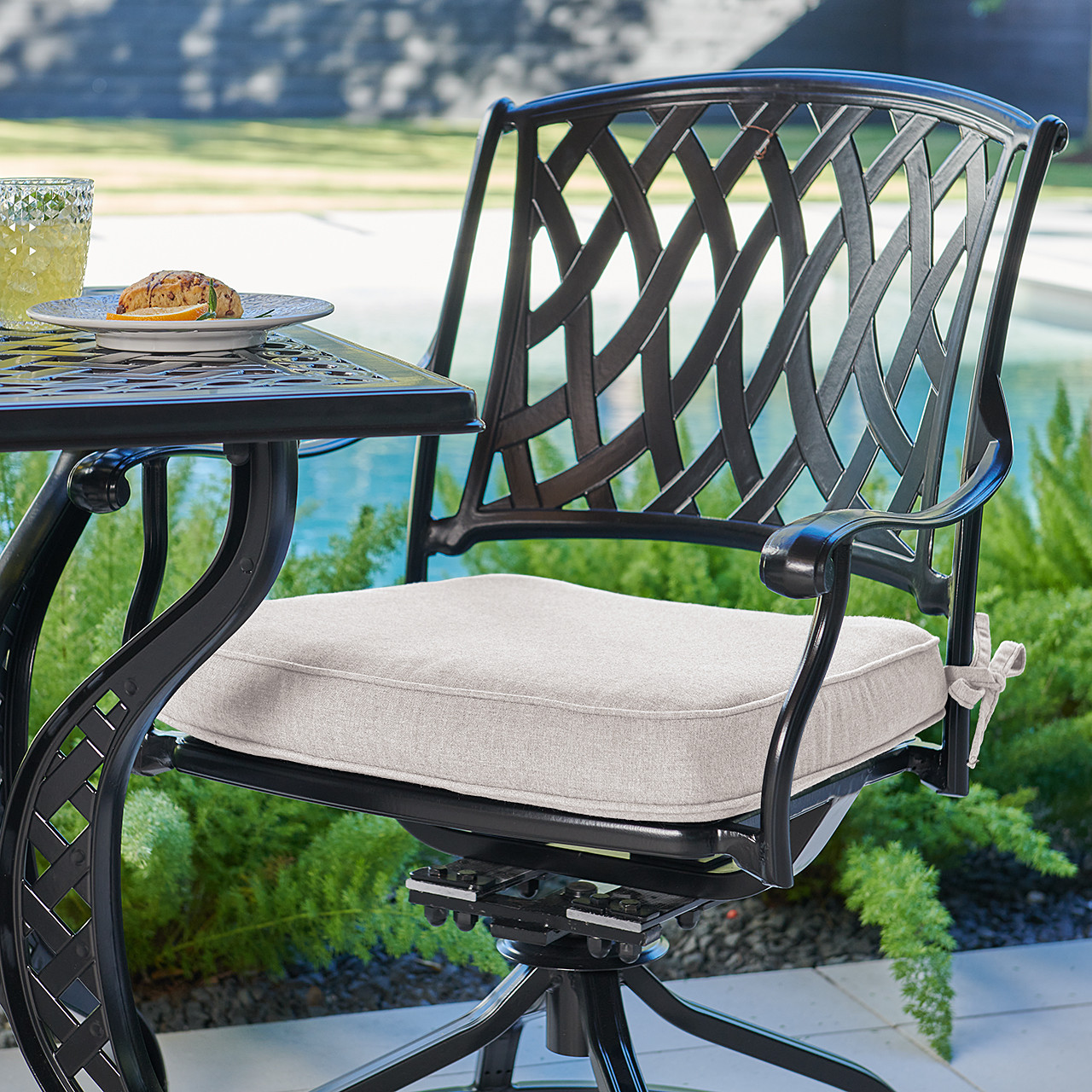 Tivoli Matte Black Cast Aluminum with Cushions Piece Swivel