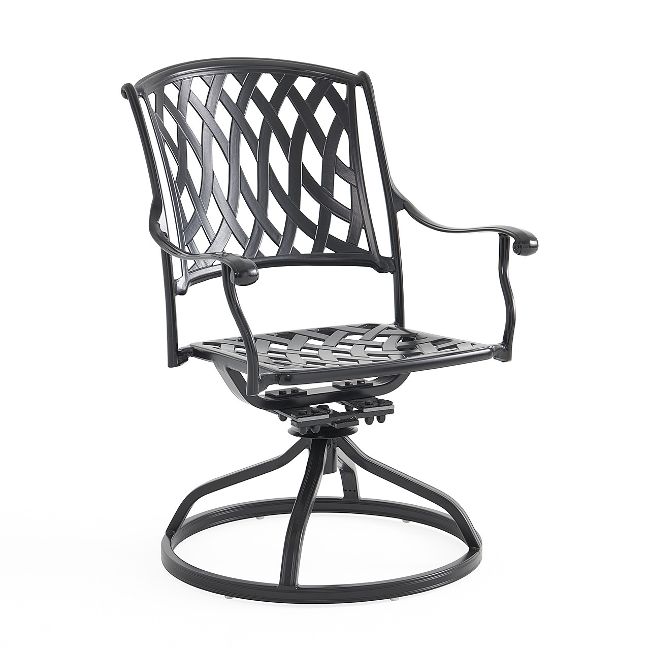 Tivoli Matte Black Cast Aluminum with Cushions 3 Piece Swivel Bistro Set + 32 in. Sq. Table Tivoli Matte Black Cast Aluminum with Cushions 3 Piece Swivel Bistro Set + 32 in. Sq. Table