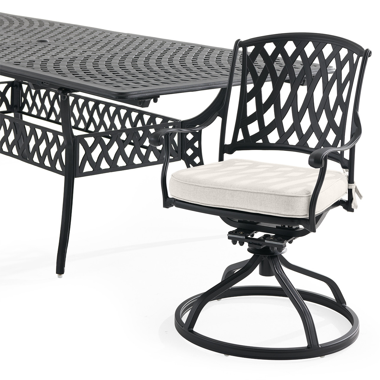 Tivoli Matte Black Cast Aluminum with Cushions 11 Piece Combo Dining Set + 71-103 x 44 in. Extension Table
