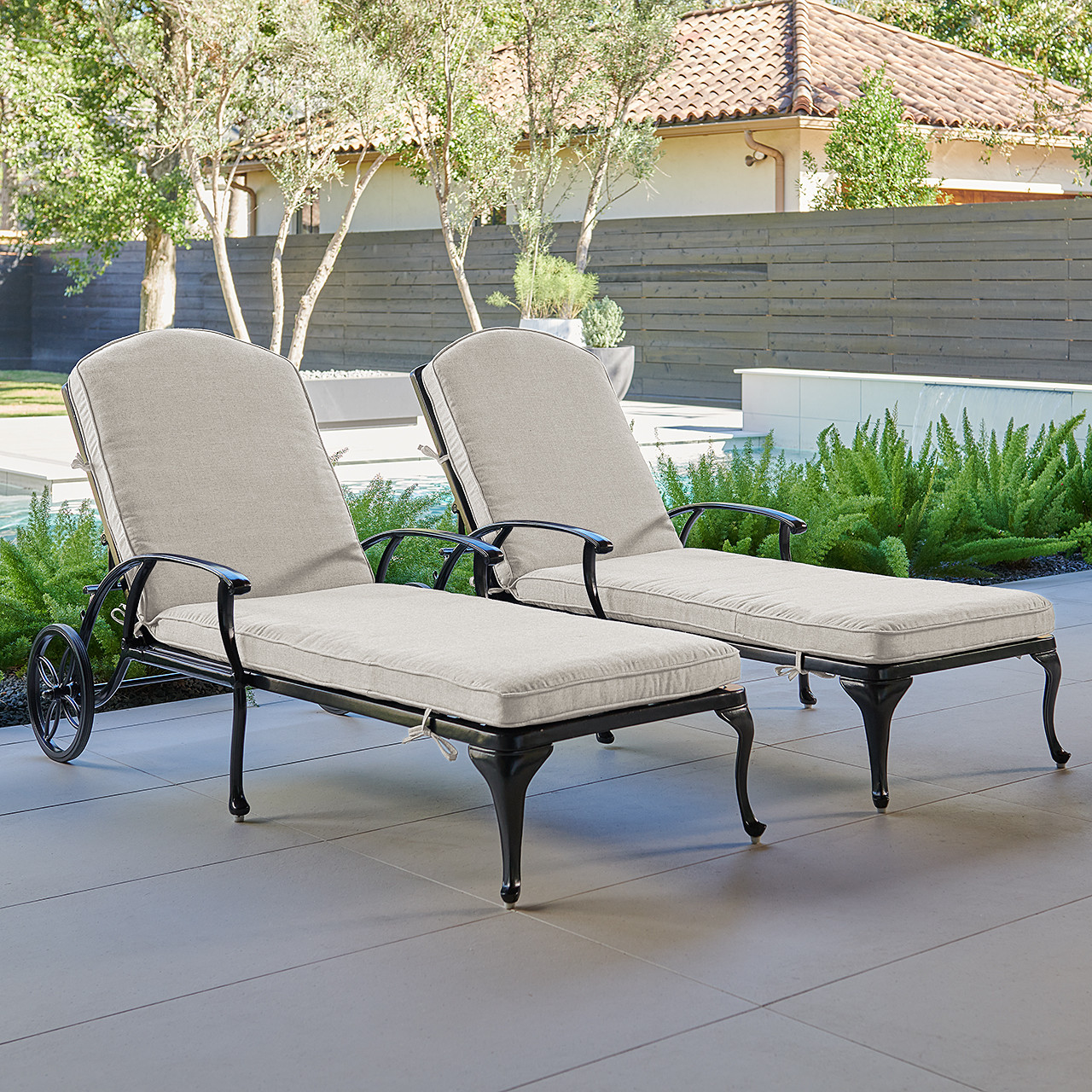 Tivoli Matte Black Cast Aluminum with Cushions 2 Piece Chaise Lounge Set Tivoli Matte Black Cast Aluminum with Cushions 2 Piece Chaise Lounge Set
