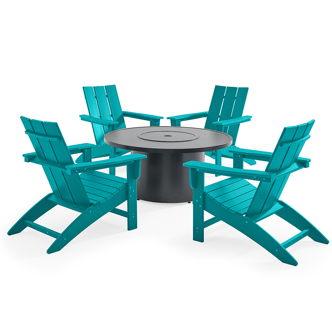 Modern 5 Piece Set XL Adirondack Chair Chat Set + 48 in. D Sintered Fire Pit