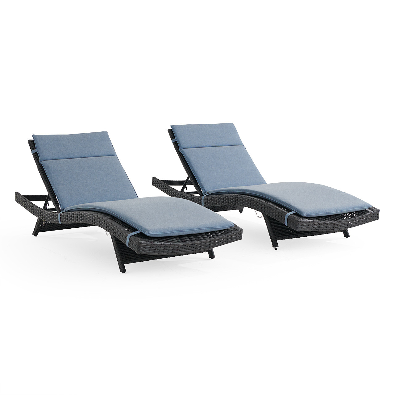 Terrace Outdoor Wicker 2 Piece Contour Chaise with Cushions Lounge Set