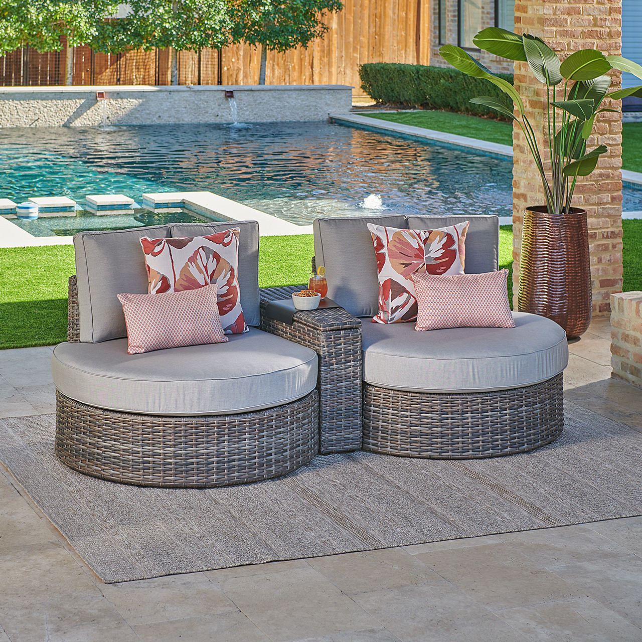 San Lucas Outdoor Wicker with Cushions 3 Piece Cuddle Beds Contour