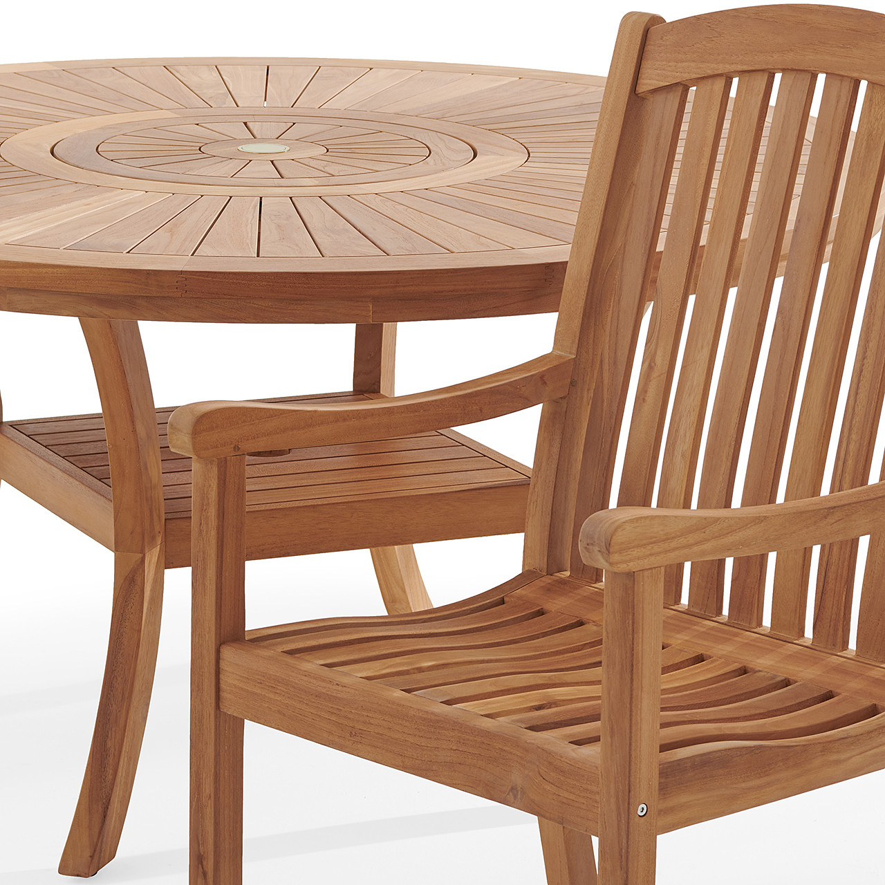 Eastchester Teak with Cushions 7 Piece Dining Set + Bristol 59 in. D Table