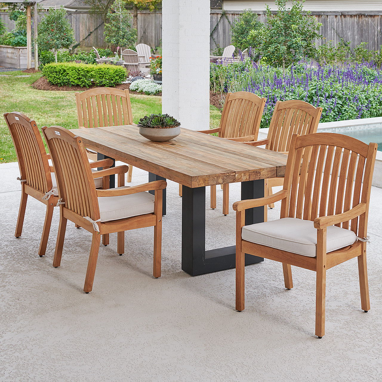 Eastchester Teak with Cushions 7 Piece Dining Set + Balencia 84 x 40 in. Table