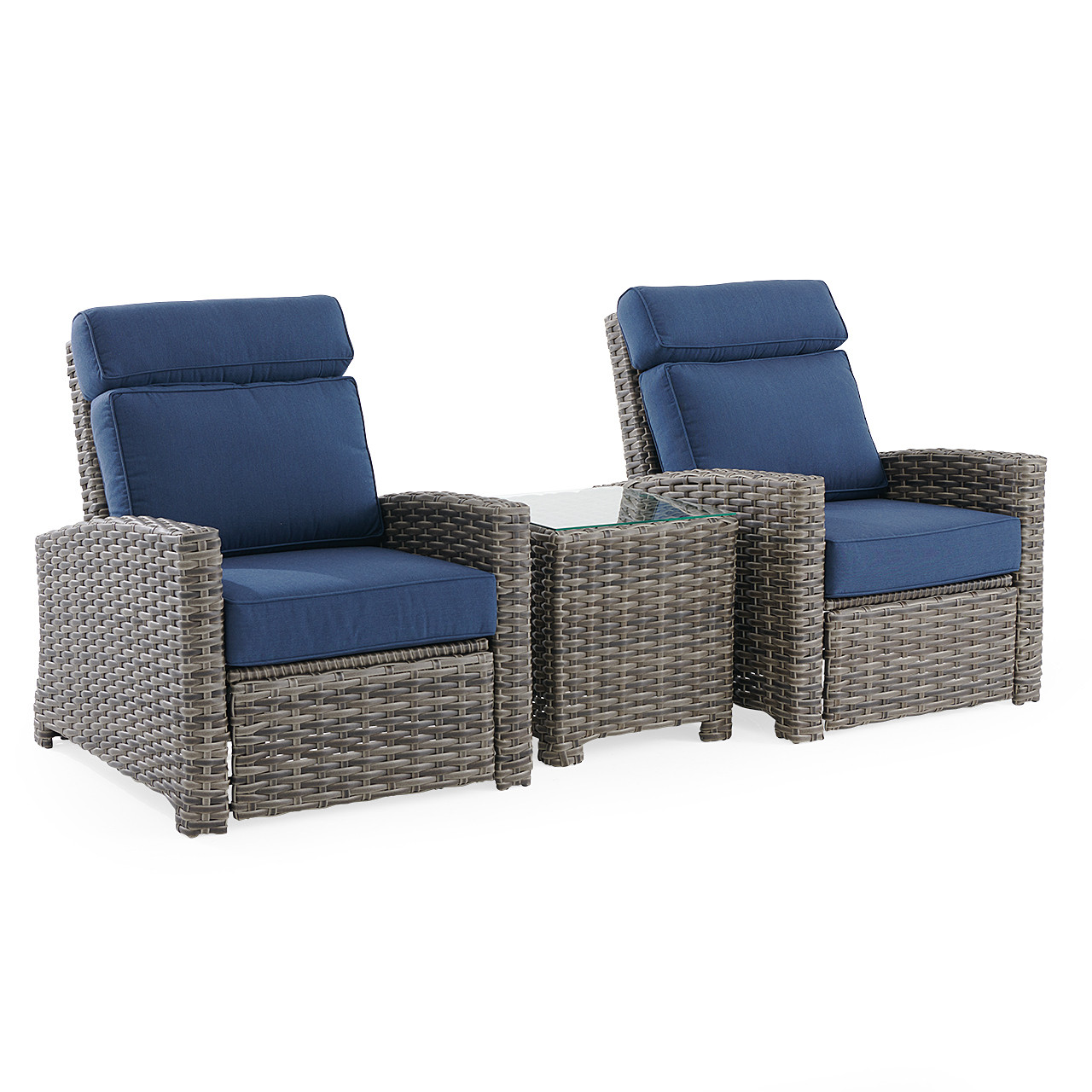 Sonoma Husk Outdoor Wicker with Cushions 3 Piece Recliner Set + 20 in. Sq. End Table